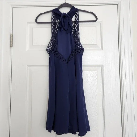 Lulus Dress Any Sway Shape Form Open Back Halter Shift Mini Dress Navy Blue XS - Picture 5 of 7